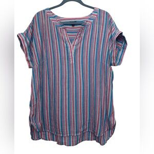 Talbots Cotton Cap Sleeve Top Pink and Blue Stripe Lightweight Size XL